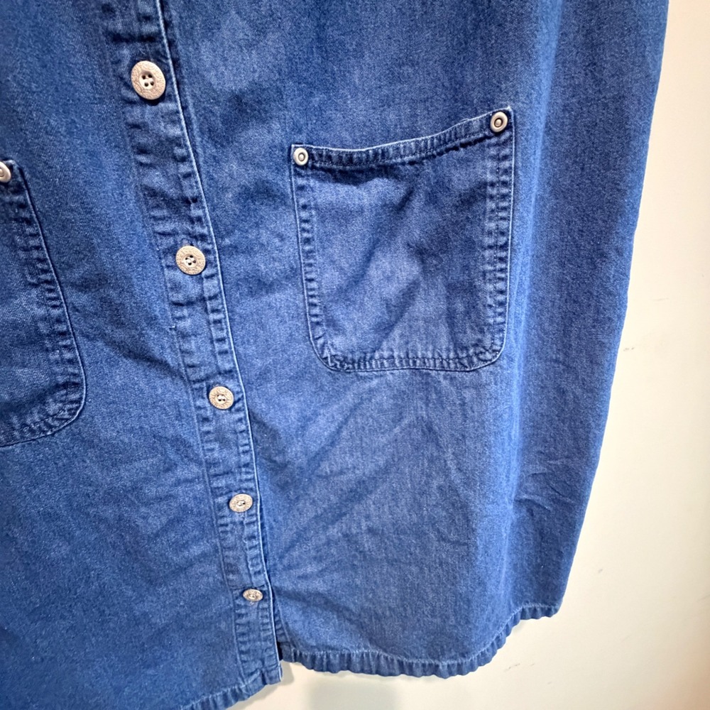 VTG Proudly Plus Denim Button Fromt Dress 3X Floral Embroidered Shift Cottage - Picture 5 of 8